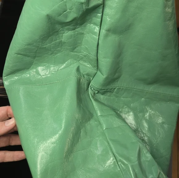 ​Tano Mint Green Leather Hobo Bag Tassel Whipstitch Handle Boho Slouchy - Picture 6 of 16